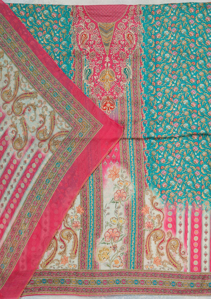 Rani Pink Zariwork (Gold) Semi Crepe Unstitched Salwar Suit_koskii