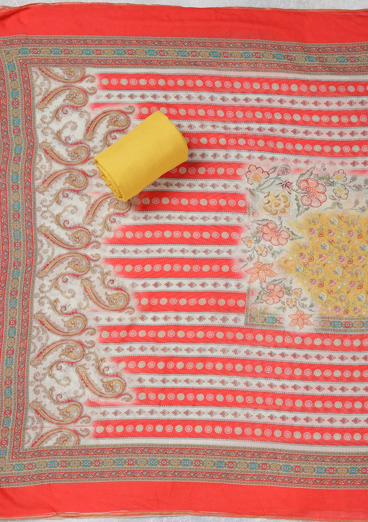 Red Zariwork (Gold) Semi Crepe Unstitched Salwar Suit_koskii