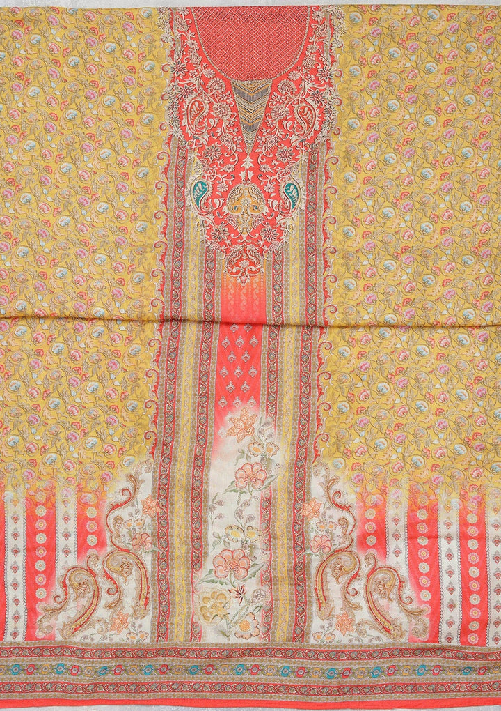 Red Zariwork (Gold) Semi Crepe Unstitched Salwar Suit_koskii