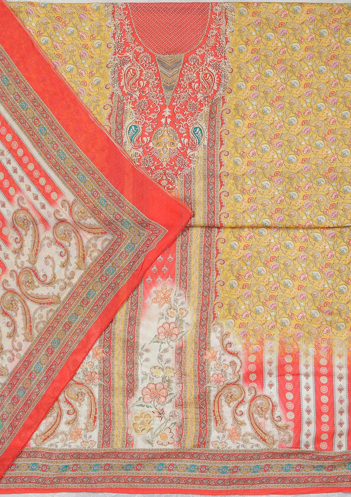 Red Zariwork (Gold) Semi Crepe Unstitched Salwar Suit_koskii