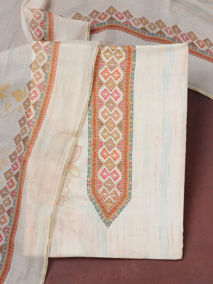 Cream Zariwork (Gold) Semi Crepe Unstitched Salwar Suit_koskii