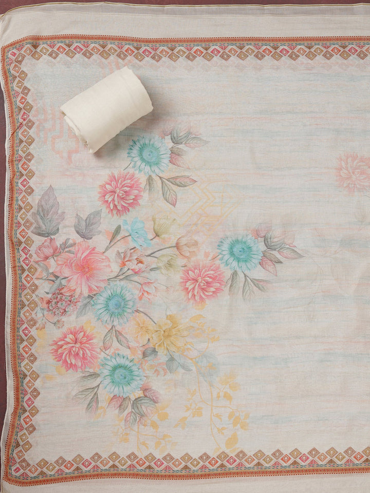 Cream Zariwork (Gold) Semi Crepe Unstitched Salwar Suit_koskii