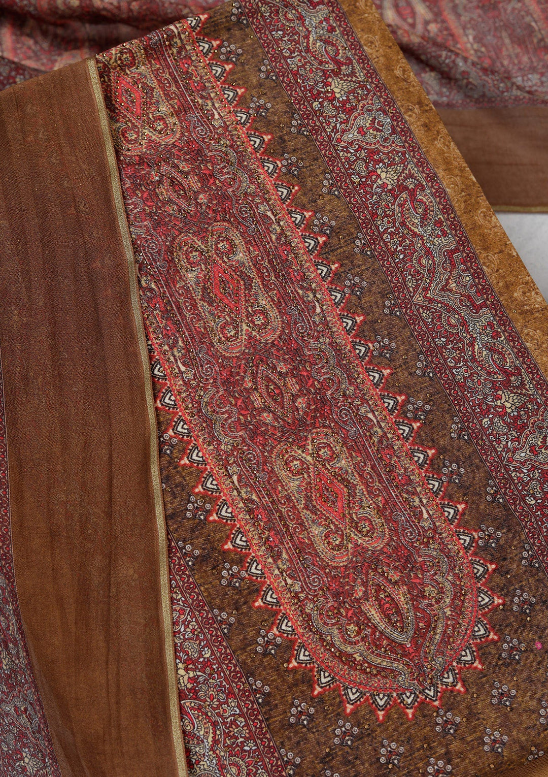 Maroon Zariwork (Gold) Semi Crepe Unstitched Salwar Suit_koskii