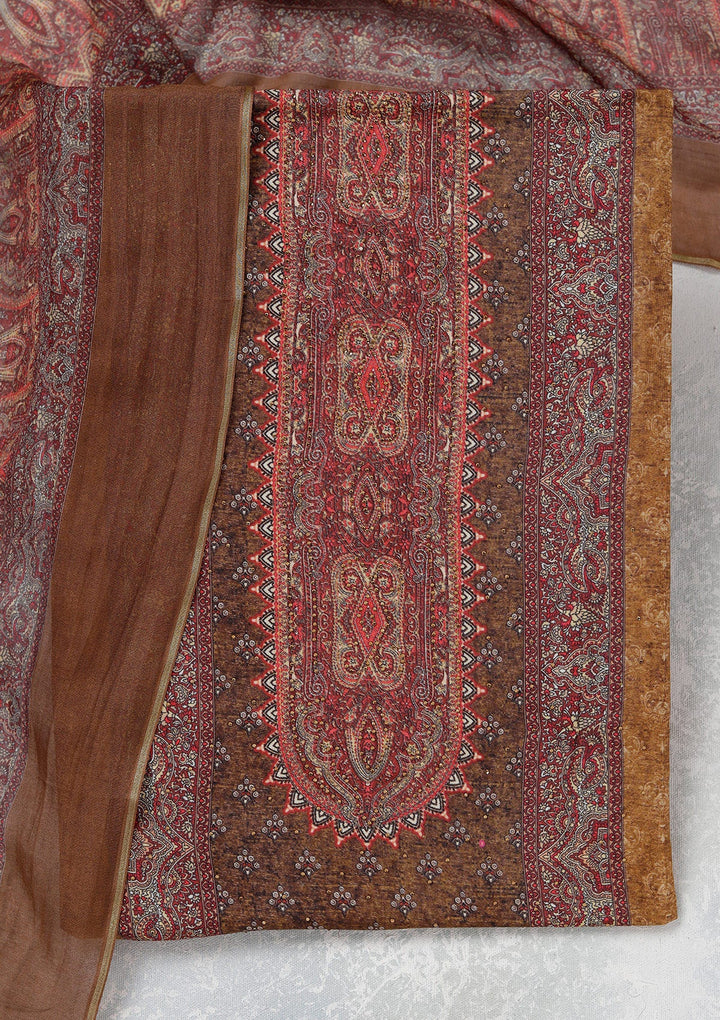 Maroon Zariwork (Gold) Semi Crepe Unstitched Salwar Suit_koskii