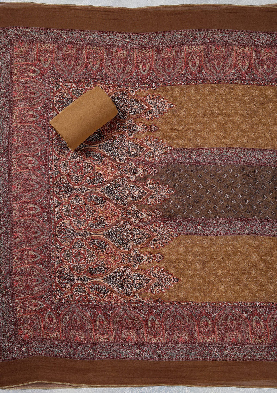 Mustard Zariwork (Gold) Semi Crepe Unstitched Salwar Suit_koskii