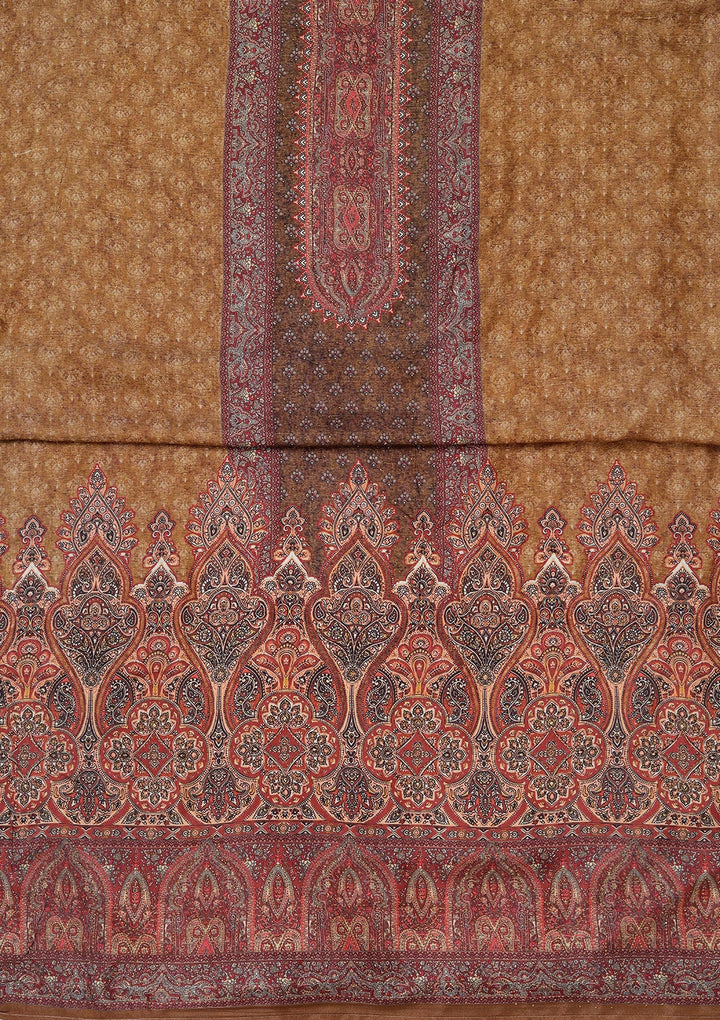 Mustard Zariwork (Gold) Semi Crepe Unstitched Salwar Suit_koskii