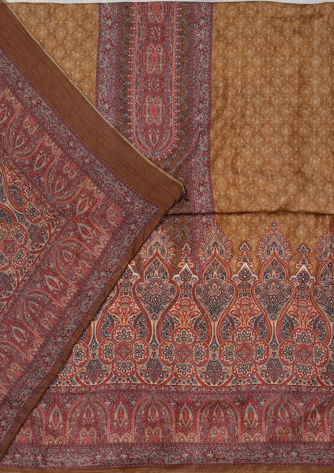 Maroon Zariwork (Gold) Semi Crepe Unstitched Salwar Suit_koskii