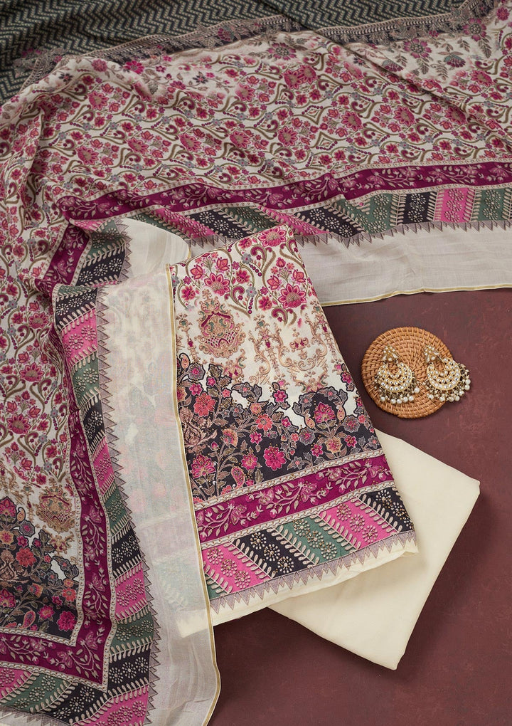 Cream Zariwork Semi Crepe Unstitched Salwar Suit_koskii