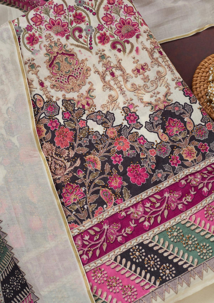 Cream Zariwork Semi Crepe Unstitched Salwar Suit_koskii