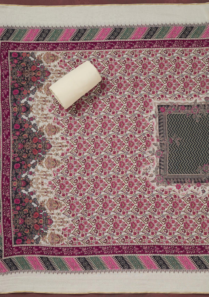 Cream Zariwork Semi Crepe Unstitched Salwar Suit_koskii