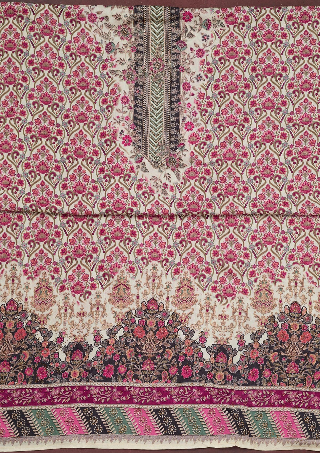 Cream Zariwork Semi Crepe Unstitched Salwar Suit_koskii