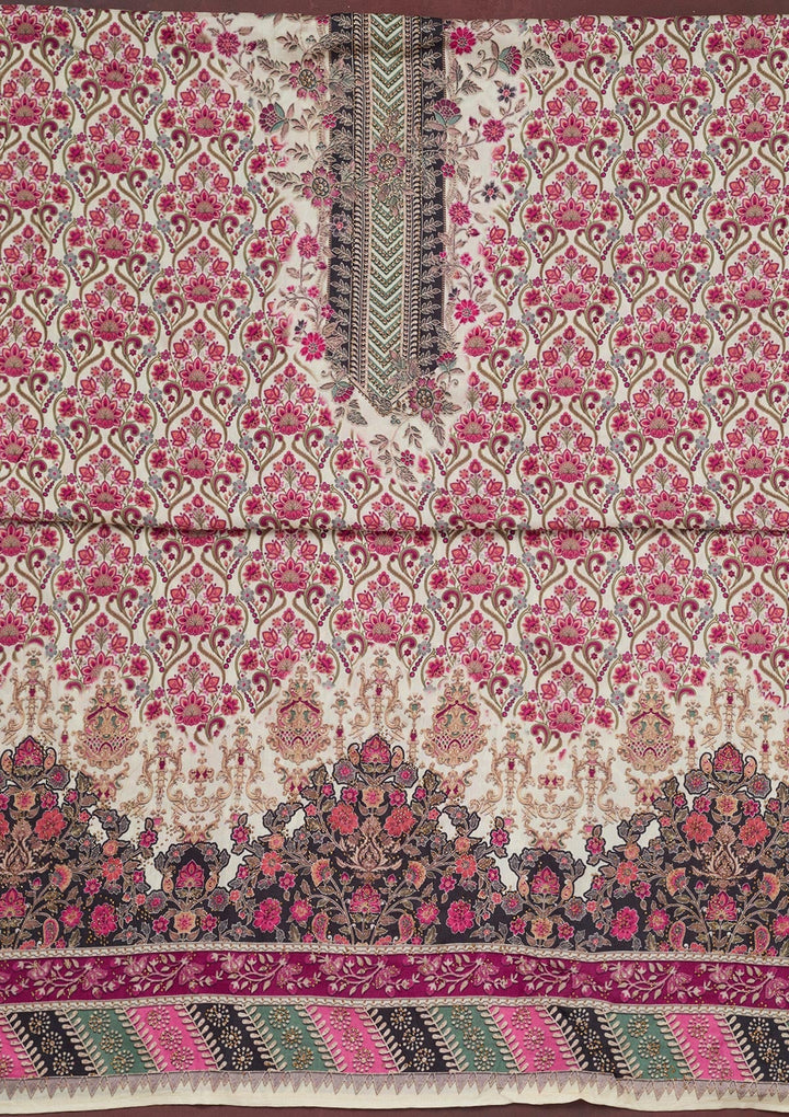 Cream Zariwork Semi Crepe Unstitched Salwar Suit_koskii