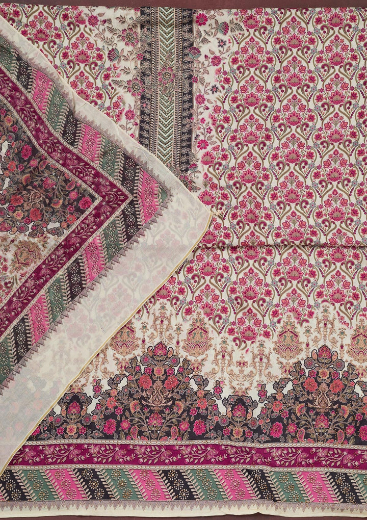 Cream Zariwork Semi Crepe Unstitched Salwar Suit_koskii