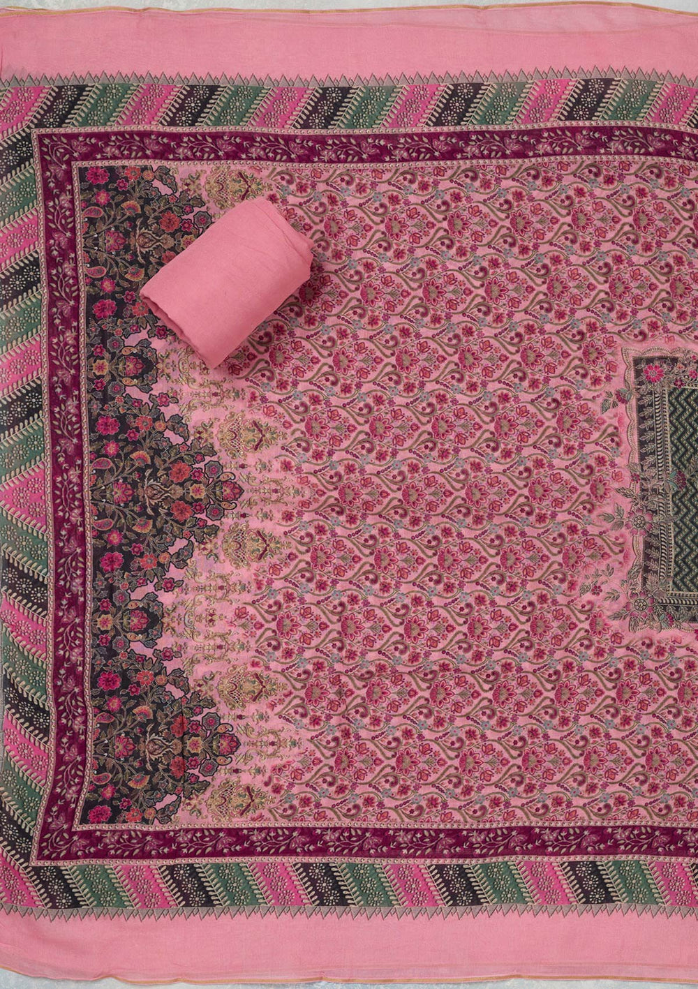 Pink Zariwork Semi Crepe Unstitched Salwar Suit_koskii