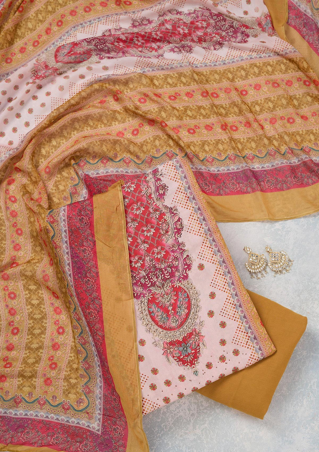 Baby Pink Zariwork Semi Crepe Unstitched Salwar Suit_koskii