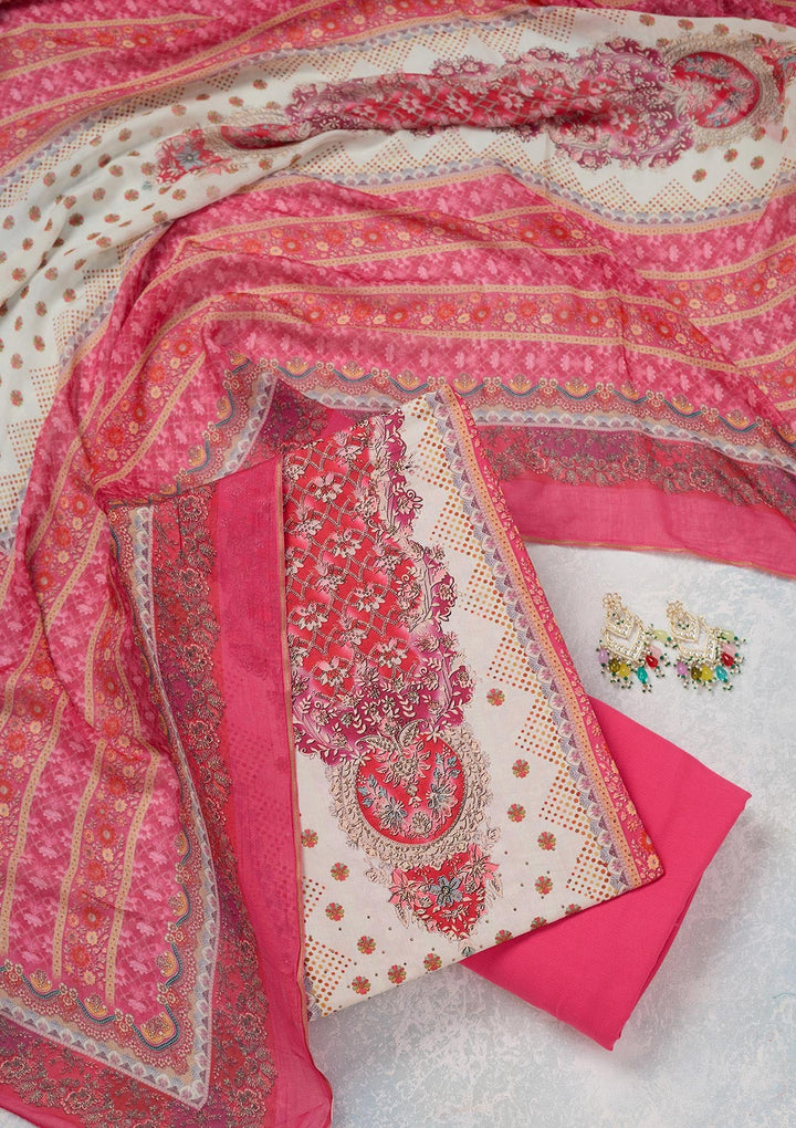 Cream Zariwork Semi Crepe Unstitched Salwar Suit_koskii