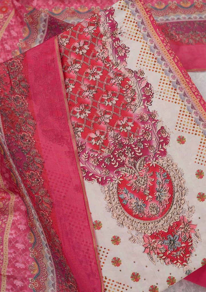 Cream Zariwork Semi Crepe Unstitched Salwar Suit_koskii