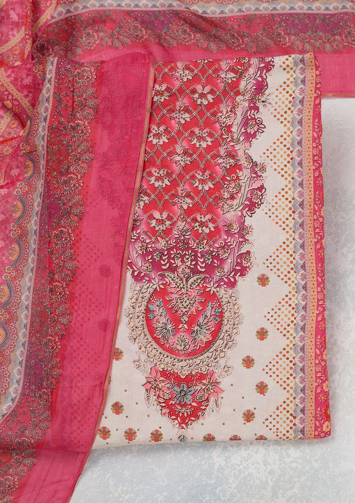 Cream Zariwork Semi Crepe Unstitched Salwar Suit_koskii