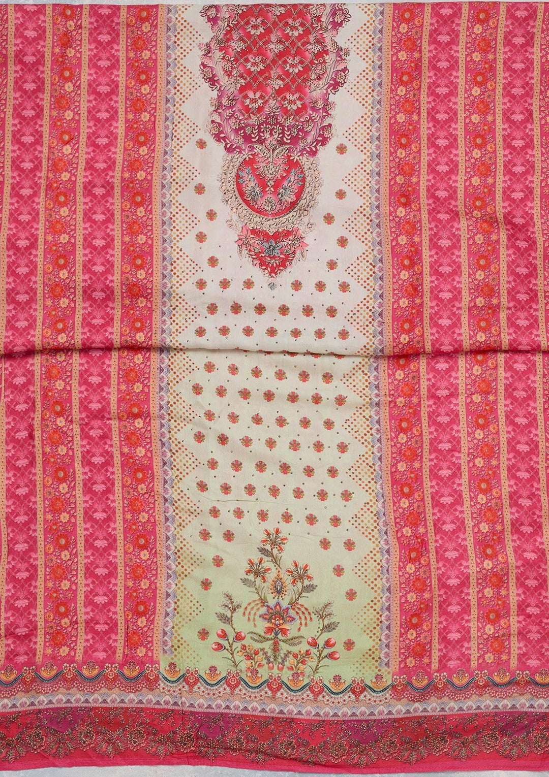 Cream Zariwork Semi Crepe Unstitched Salwar Suit_koskii