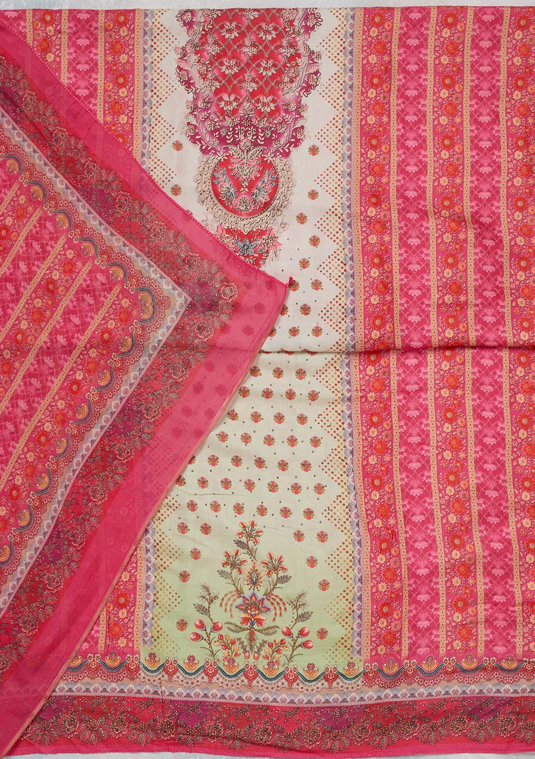 Cream Zariwork Semi Crepe Unstitched Salwar Suit_koskii