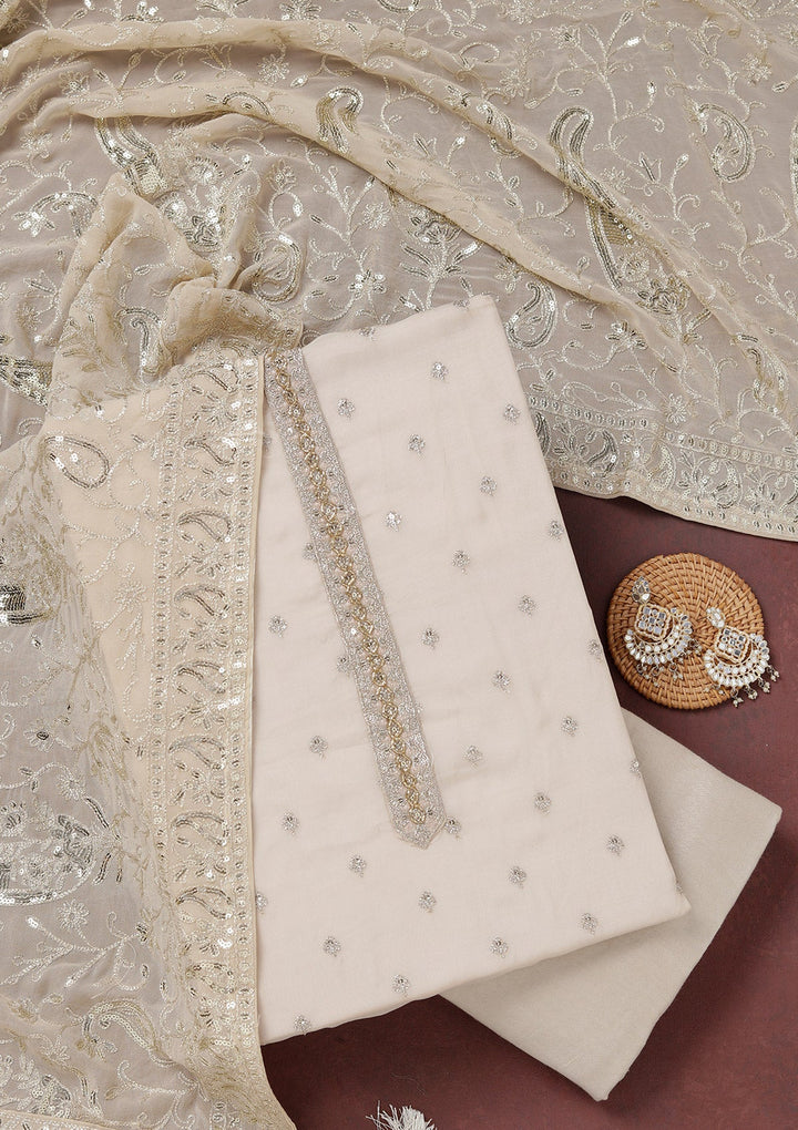 Beige Sequins Organza Unstitched Salwar Suit_koskii