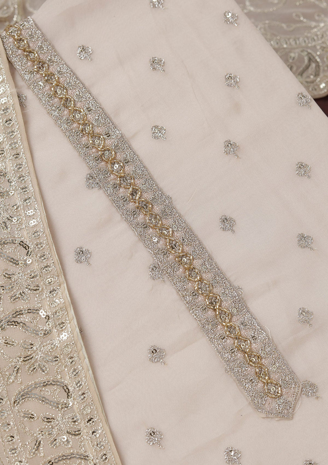 Beige Sequins Organza Unstitched Salwar Suit_koskii