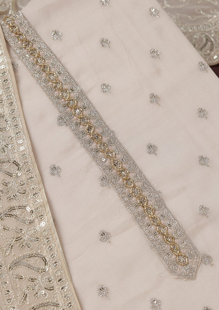 Beige Sequins Organza Unstitched Salwar Suit_koskii