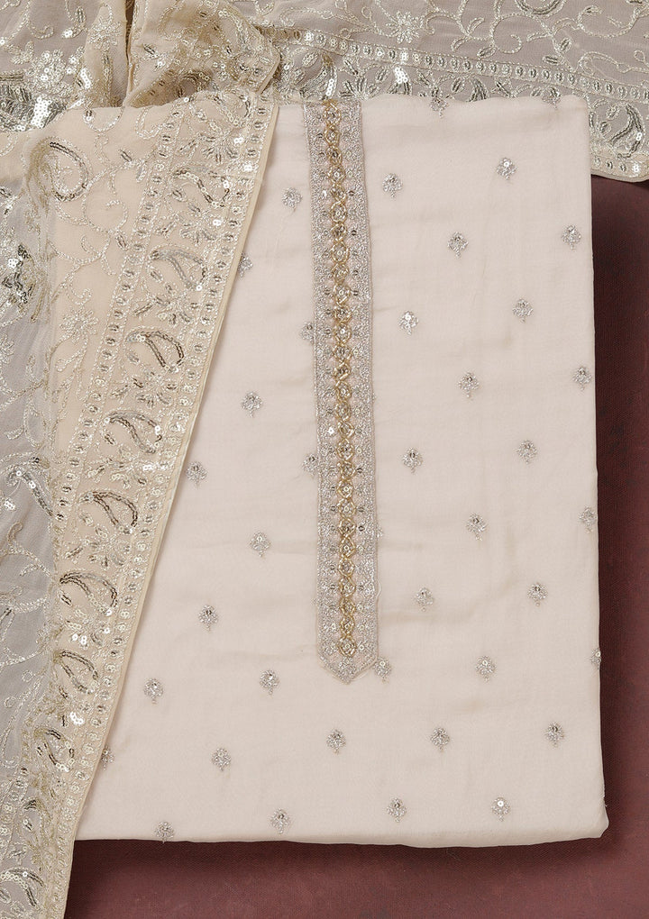 Beige Sequins Organza Unstitched Salwar Suit_koskii
