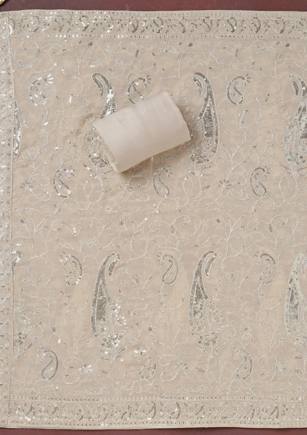 Beige Sequins Organza Unstitched Salwar Suit_koskii