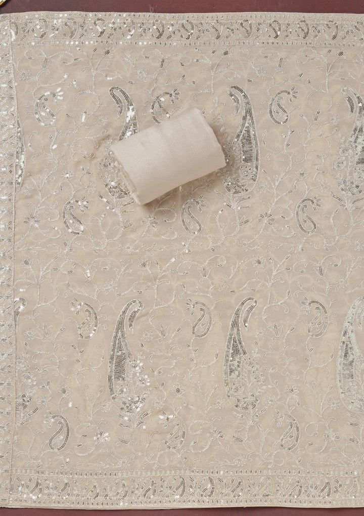 Beige Sequins Organza Unstitched Salwar Suit_koskii