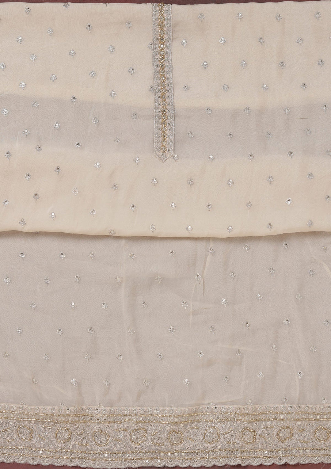 Beige Sequins Organza Unstitched Salwar Suit_koskii