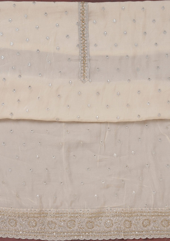 Beige Sequins Organza Unstitched Salwar Suit_koskii