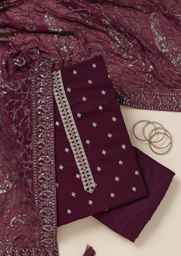 Purple Sequins Organza Unstitched Salwar Suit_koskii