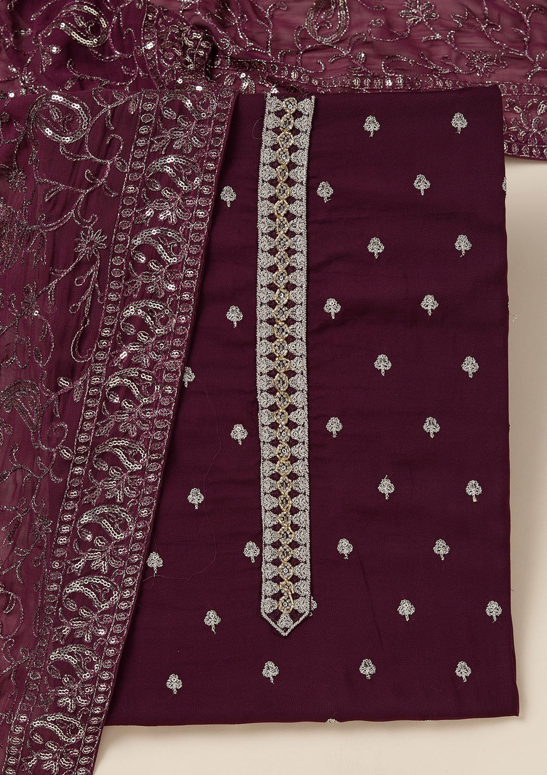 Purple Sequins Organza Unstitched Salwar Suit_koskii