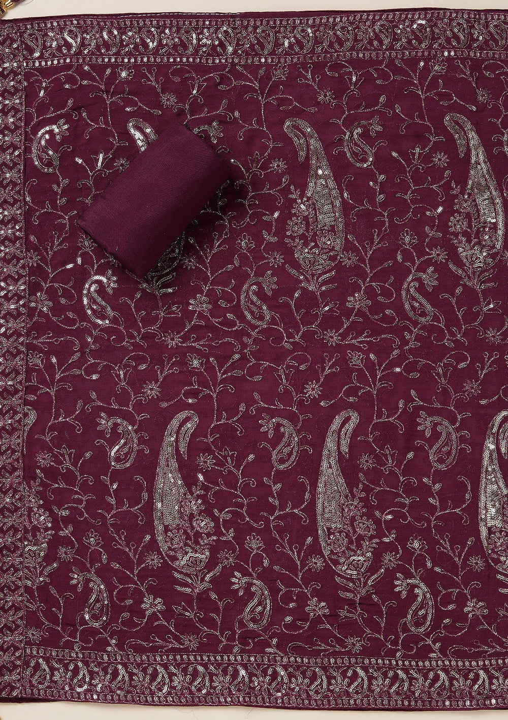 Purple Sequins Organza Unstitched Salwar Suit_koskii