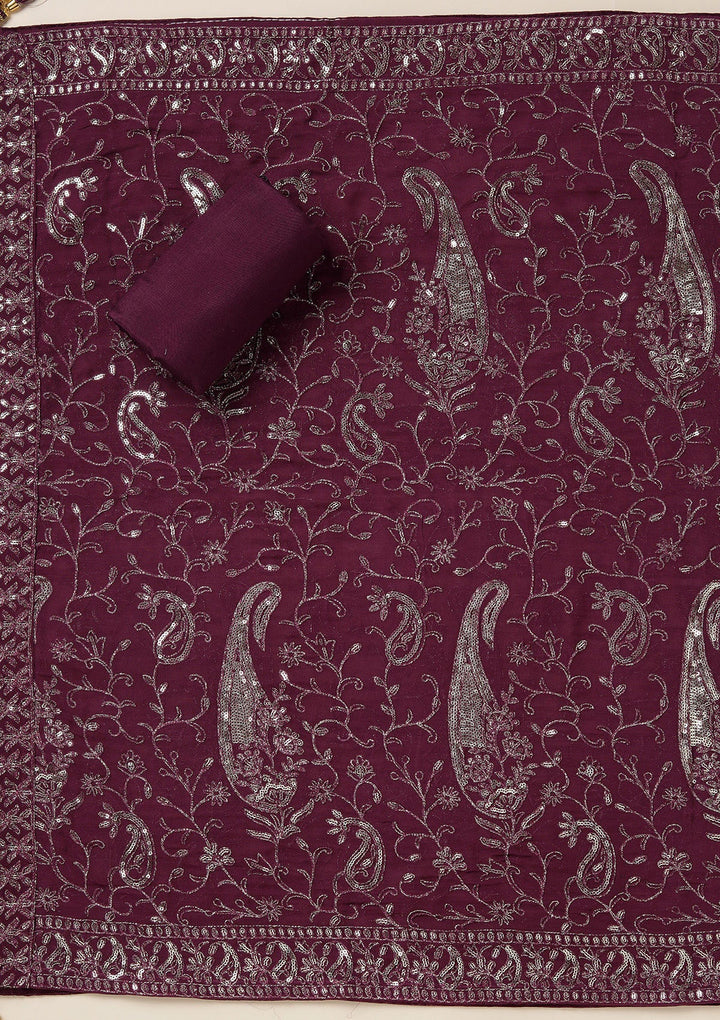 Purple Sequins Organza Unstitched Salwar Suit_koskii