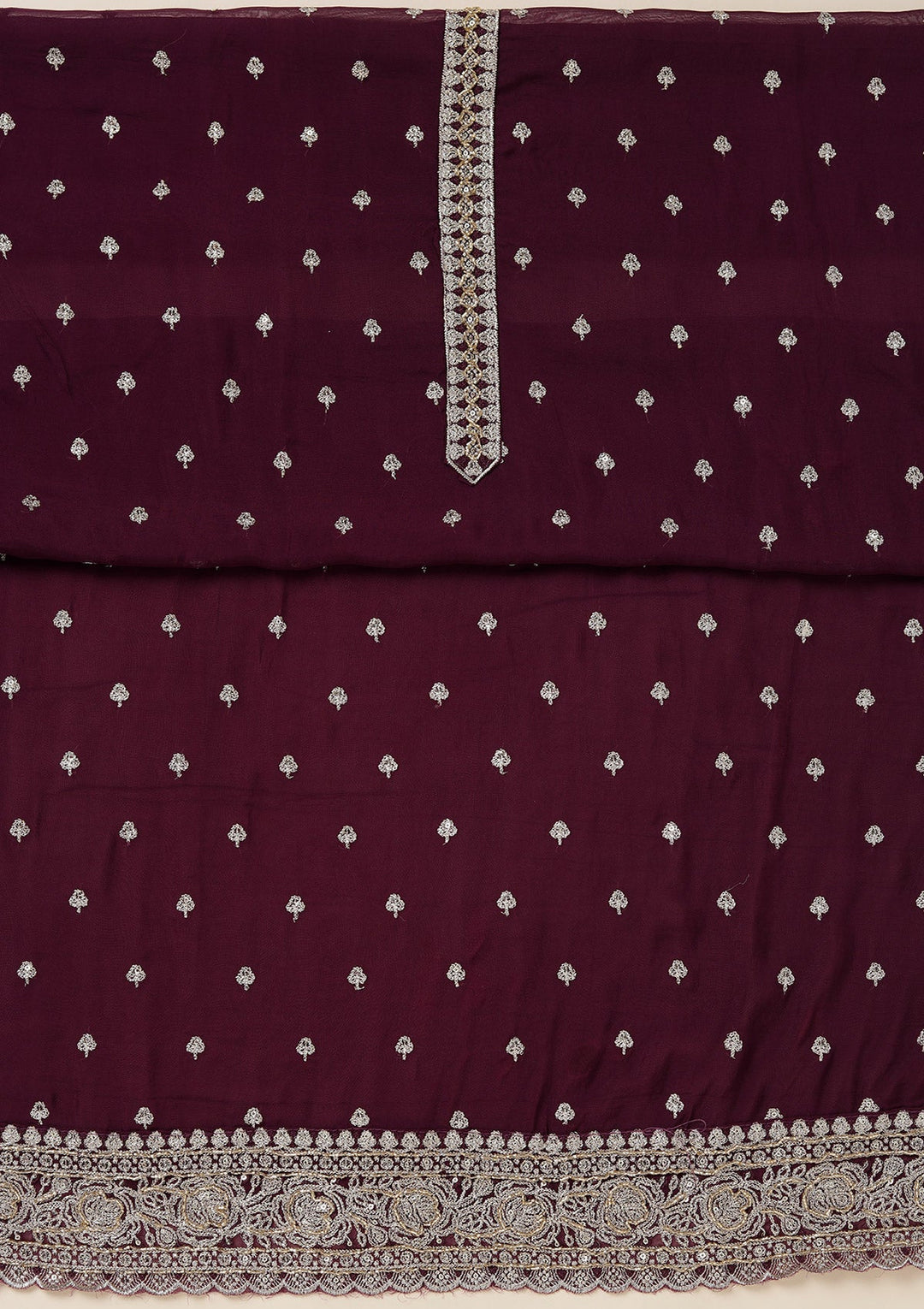 Purple Sequins Organza Unstitched Salwar Suit_koskii