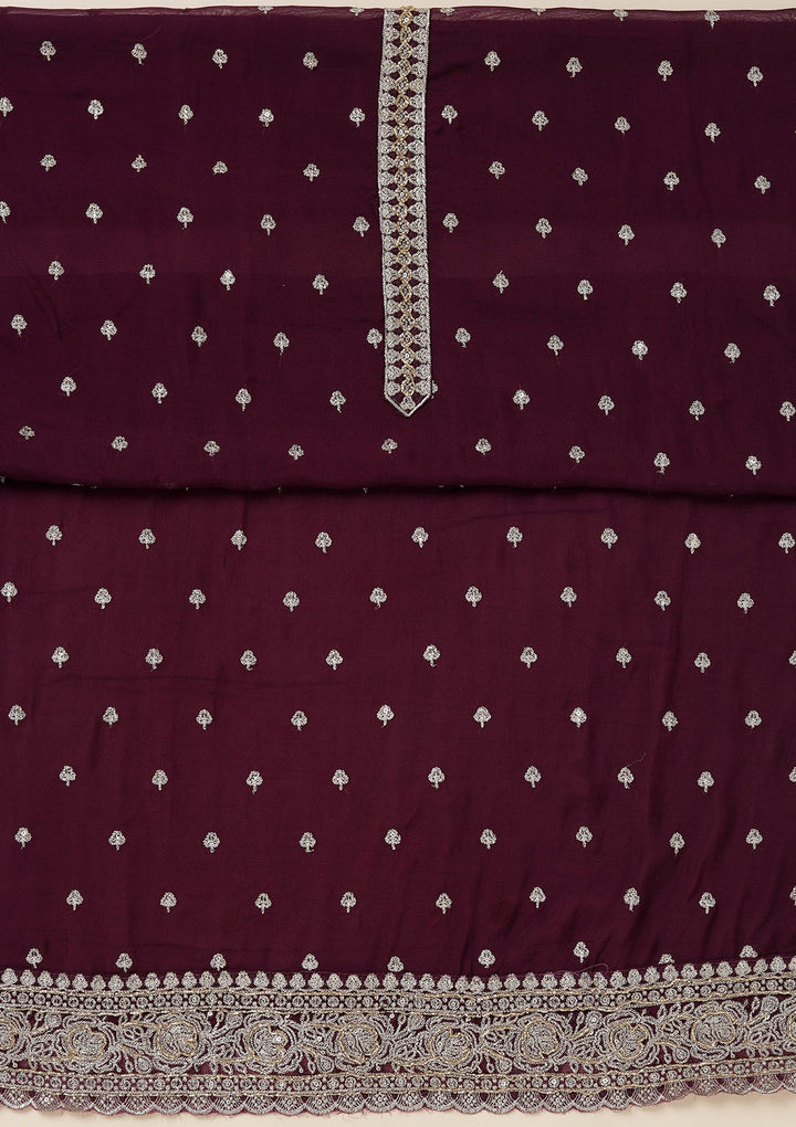 Purple Sequins Organza Unstitched Salwar Suit_koskii