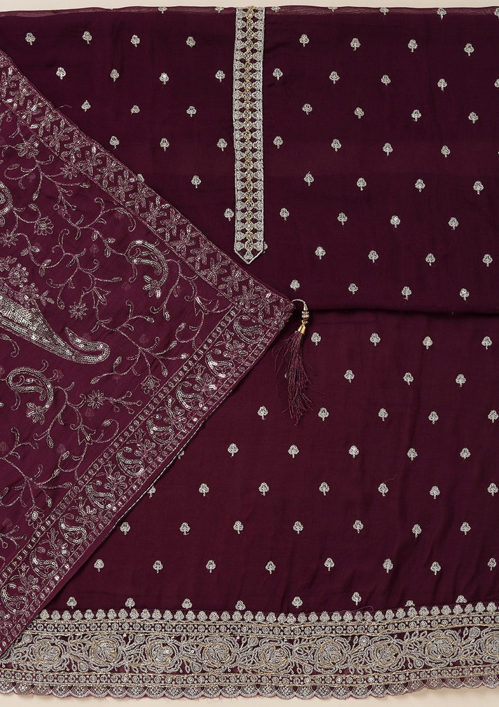 Purple Sequins Organza Unstitched Salwar Suit_koskii