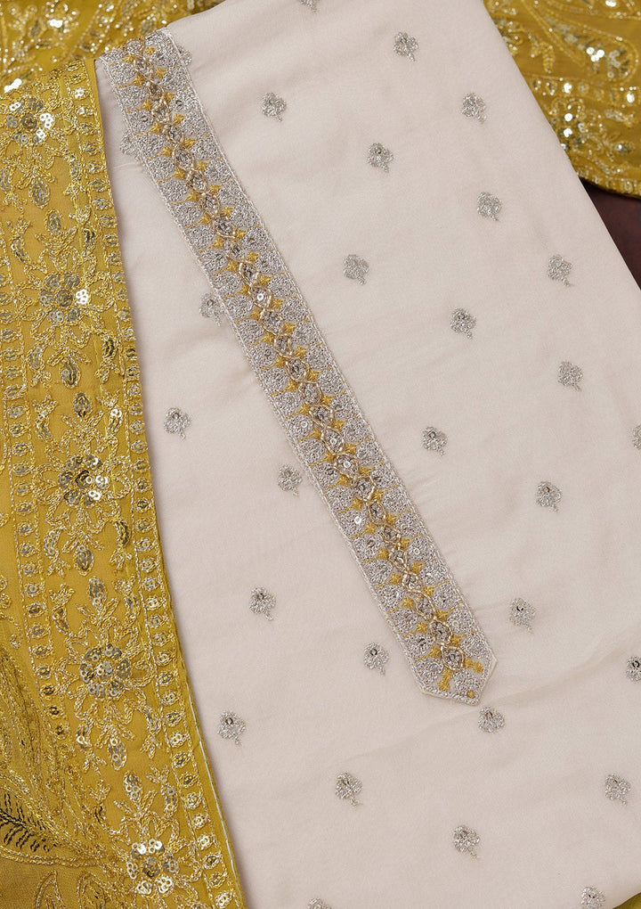 Beige Sequins Organza Unstitched Salwar Suit_koskii