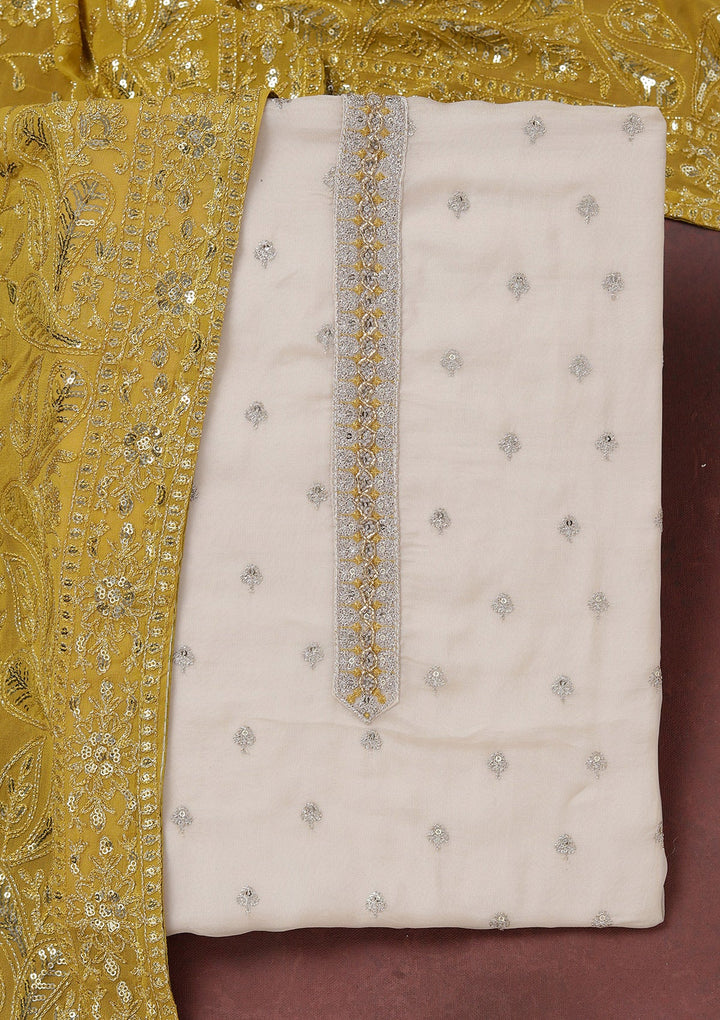 Beige Sequins Organza Unstitched Salwar Suit_koskii