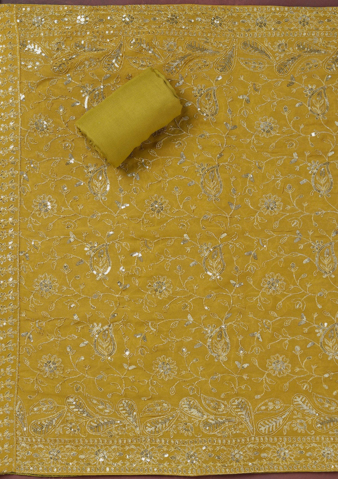 Beige Sequins Organza Unstitched Salwar Suit_koskii