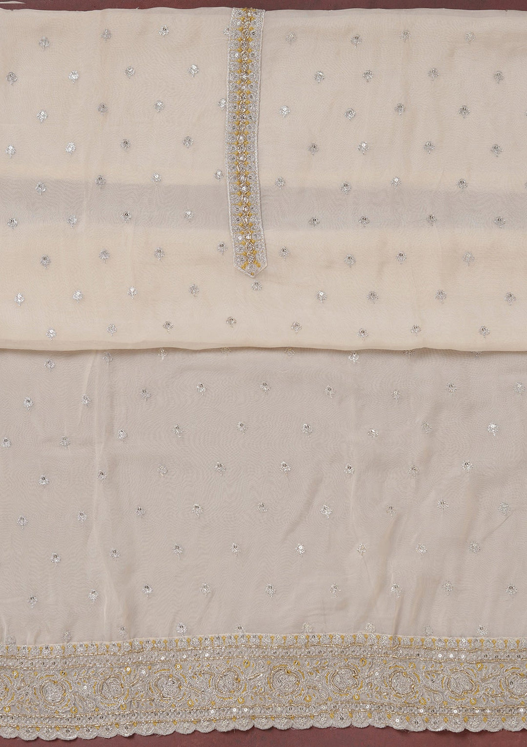 Beige Sequins Organza Unstitched Salwar Suit_koskii
