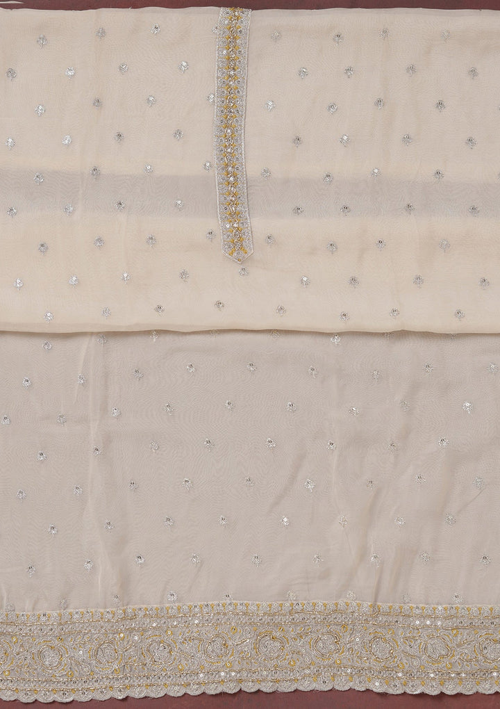 Beige Sequins Organza Unstitched Salwar Suit_koskii