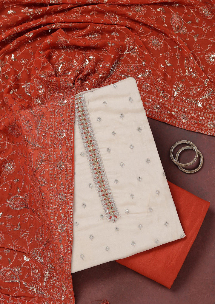 Beige Sequins Organza Unstitched Salwar Suit_koskii