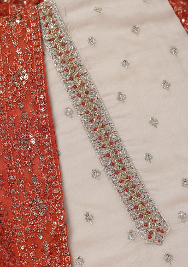 Beige Sequins Organza Unstitched Salwar Suit_koskii