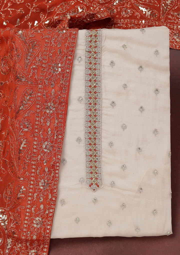 Beige Sequins Organza Unstitched Salwar Suit_koskii