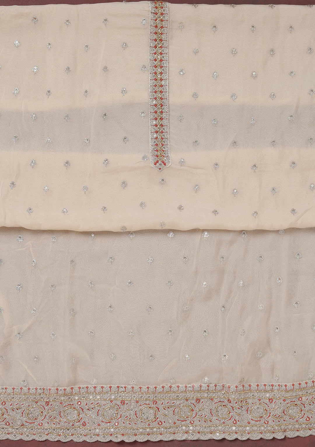 Beige Sequins Organza Unstitched Salwar Suit_koskii