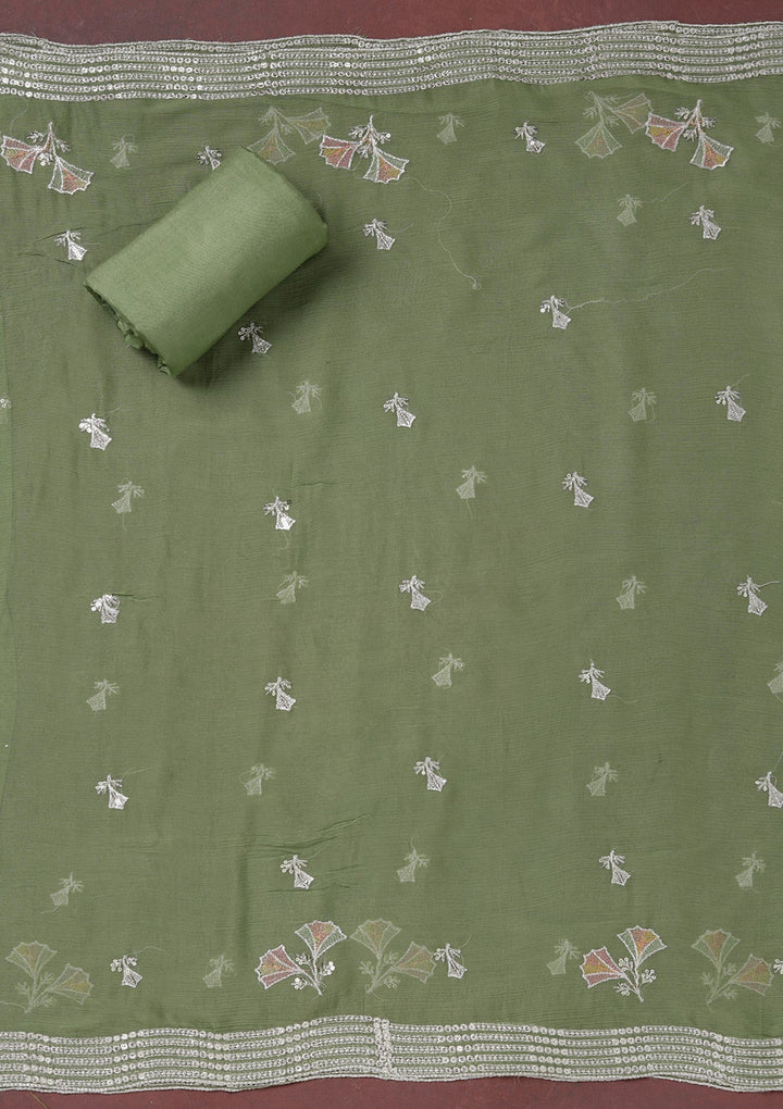 Beige Zariwork (Silver) Organza Unstitched Salwar Suit_koskii