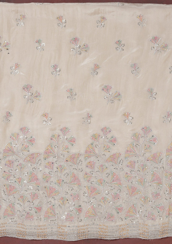 Beige Zariwork (Silver) Organza Unstitched Salwar Suit_koskii